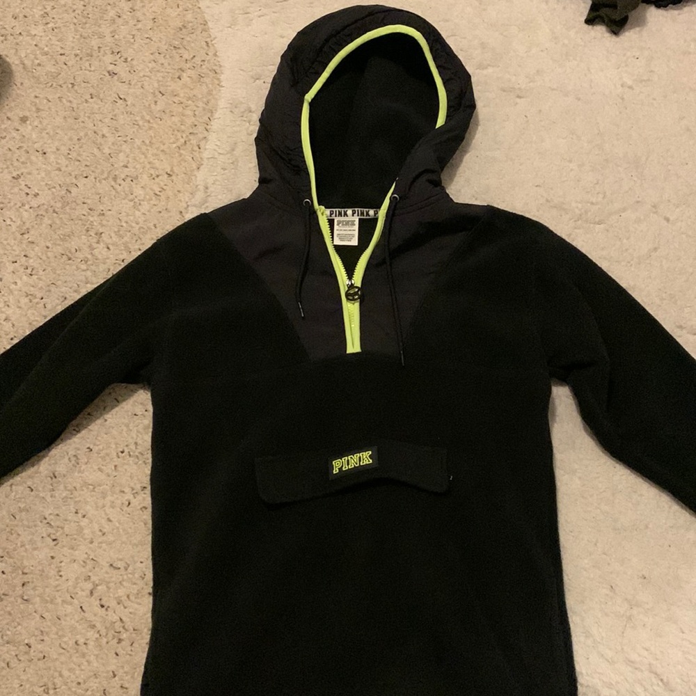 Pink Oversized Fleece Pullover Hoodie with quarter zip with pockets